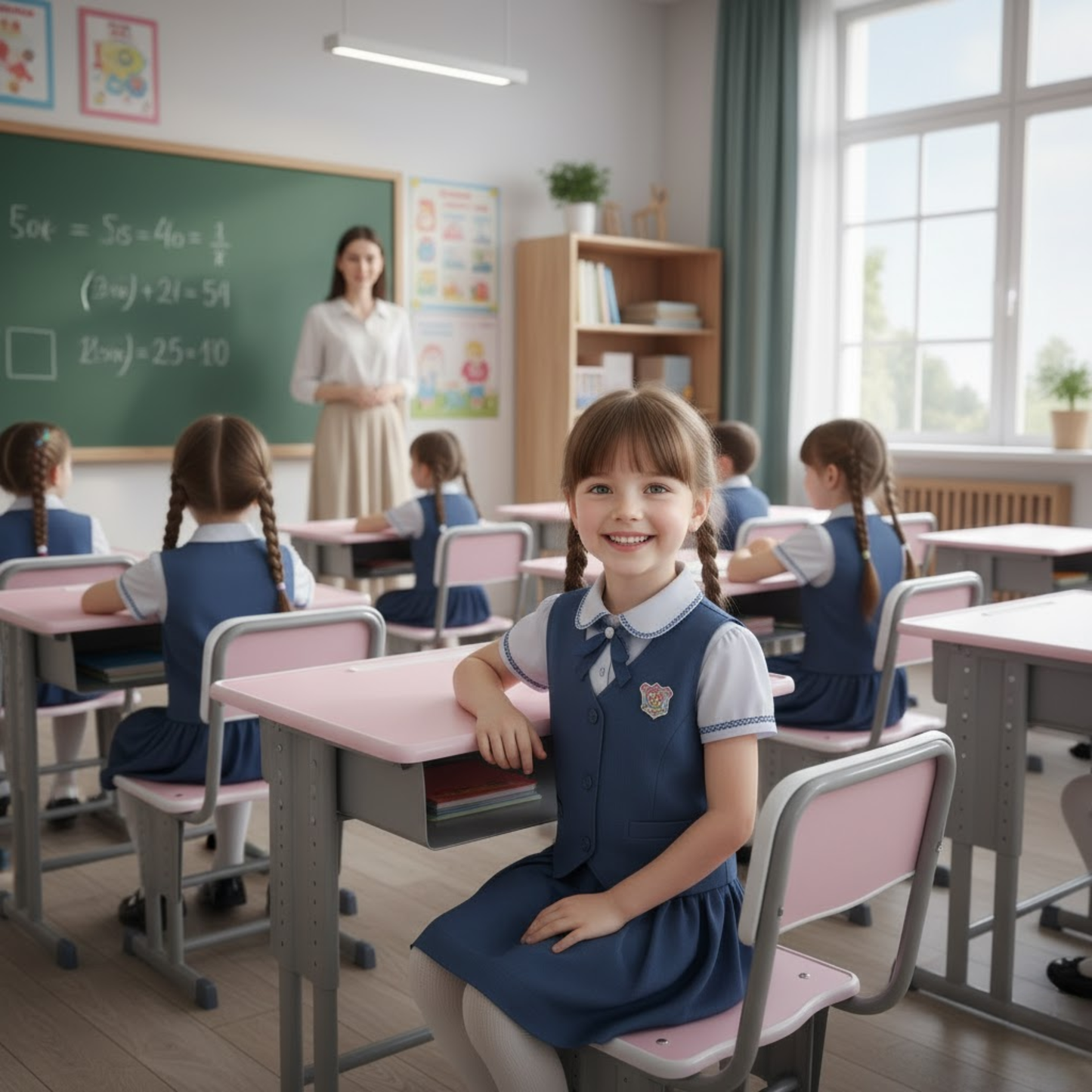 Escritorio Infantil De metal Ajustable Con Banco