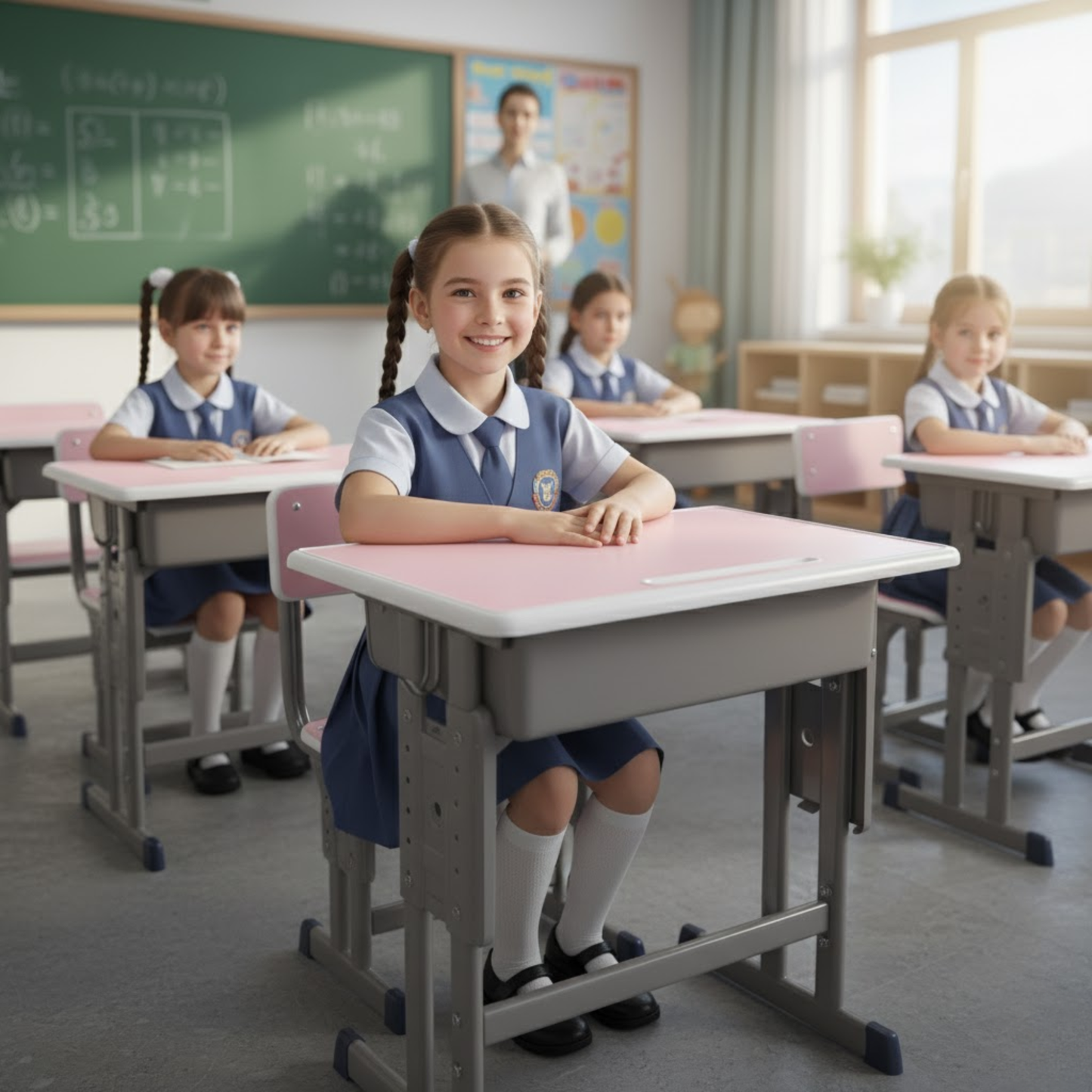 Escritorio Infantil De metal Ajustable Con Banco