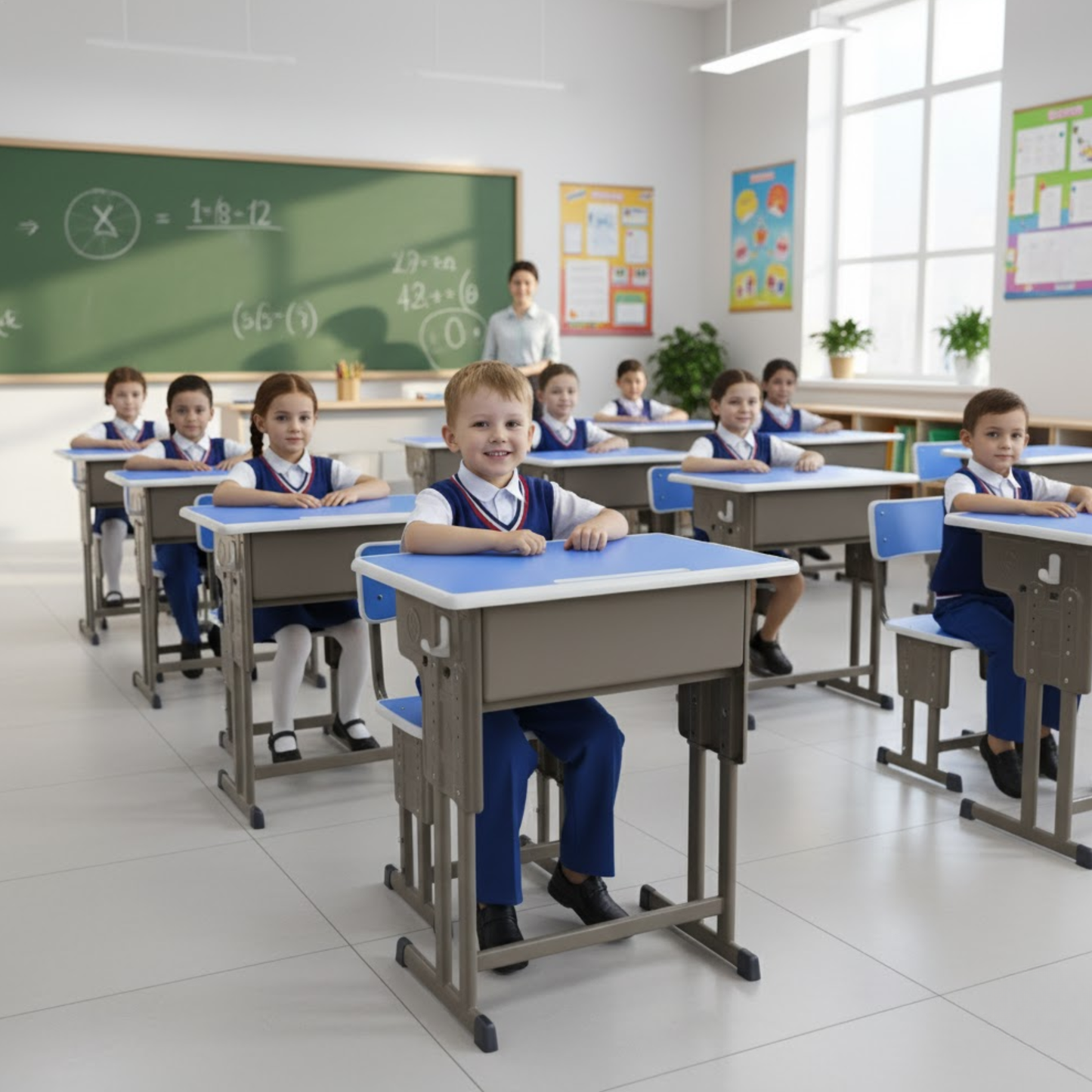 Escritorio Infantil De metal Ajustable Con Banco