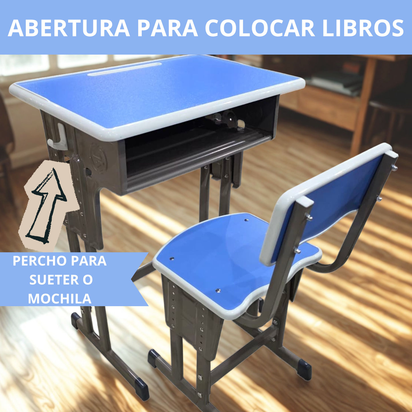 Escritorio Infantil De metal Ajustable Con Banco