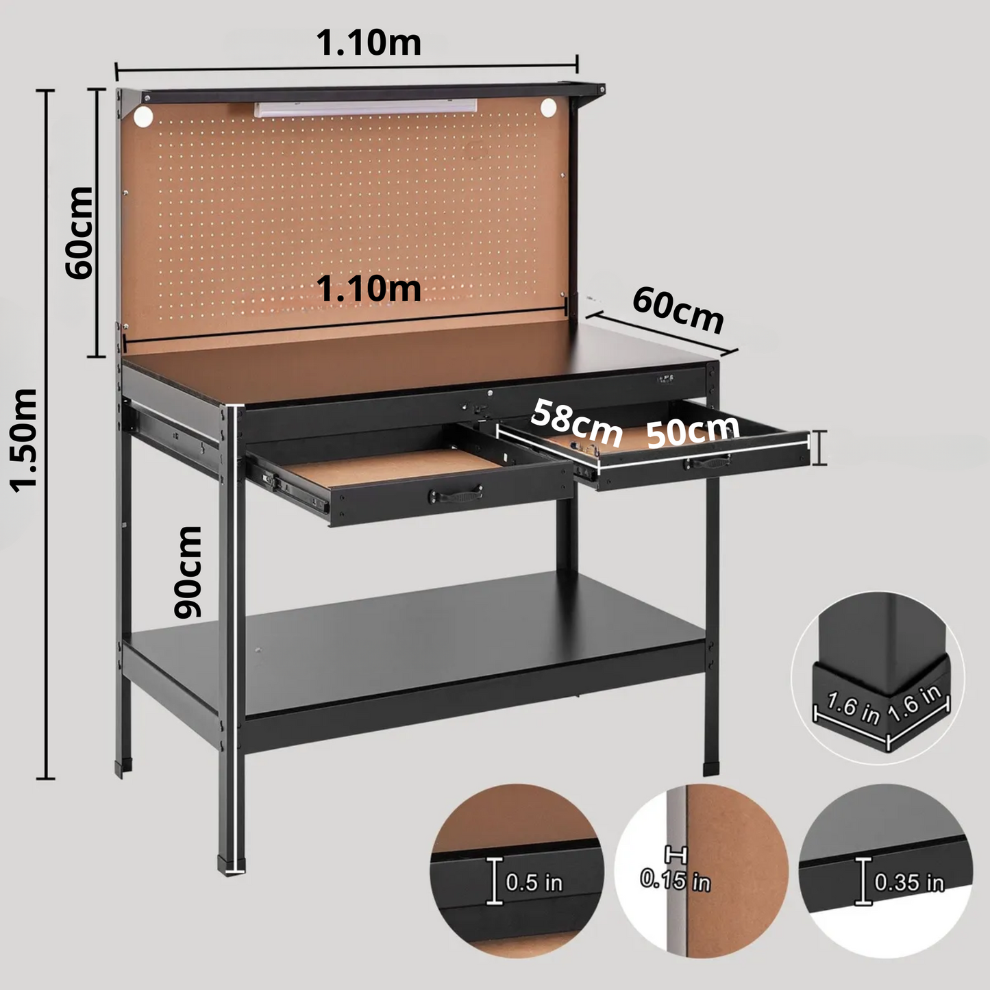 MESA DE TRABAJO RUDO CON LUZ