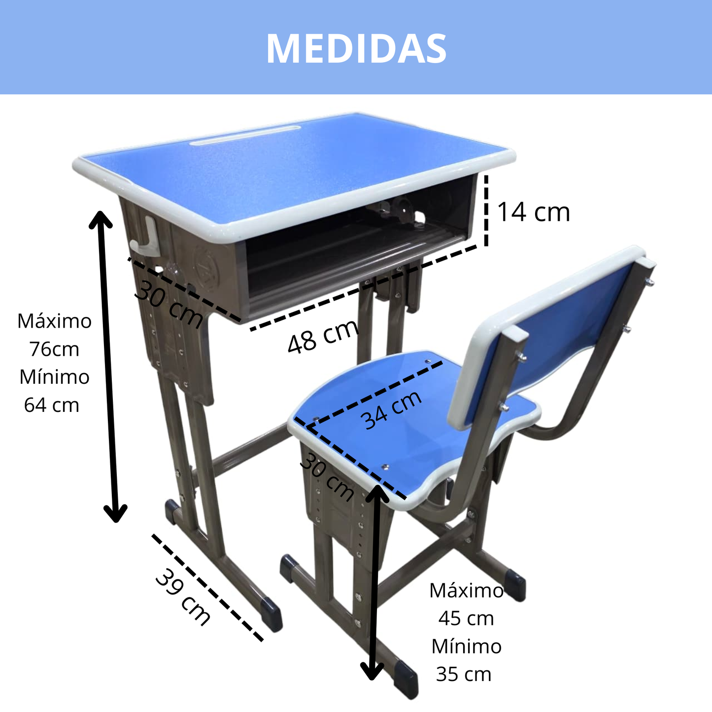 Escritorio Infantil De metal Ajustable Con Banco