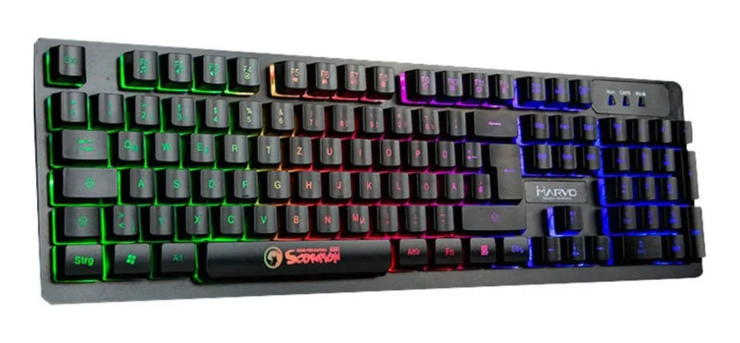 Teclado Gamer Marvo K616a Membrana Luz Arcoiris Multimedia
