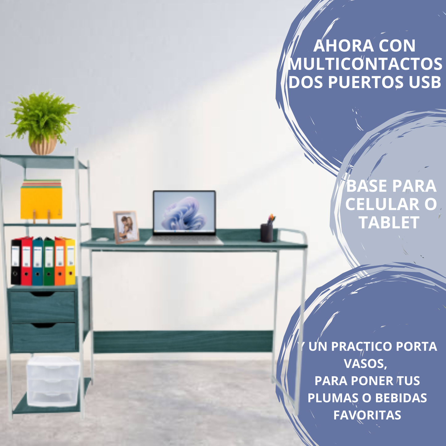 Escritorio Librero Organizador Con Multicontactos