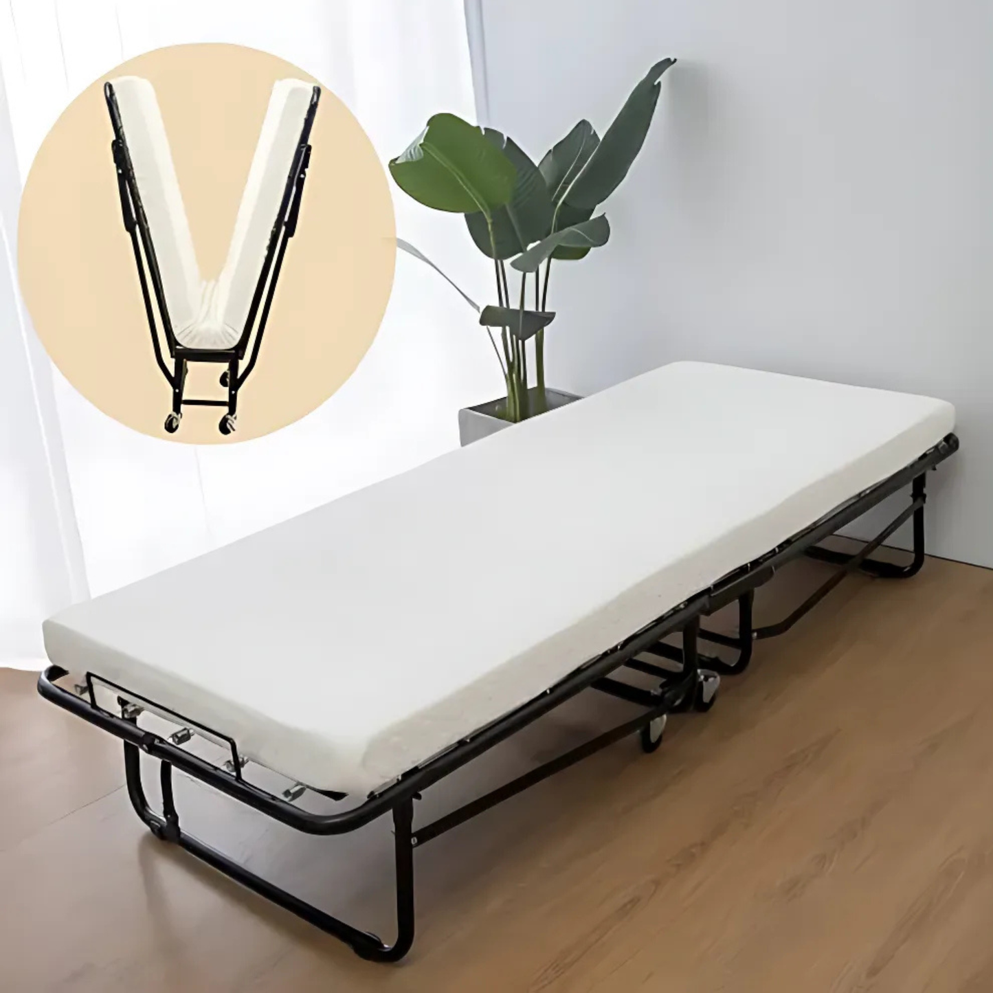 CAMA PLEGABLE CON RUEDAS Y COLCHONETA