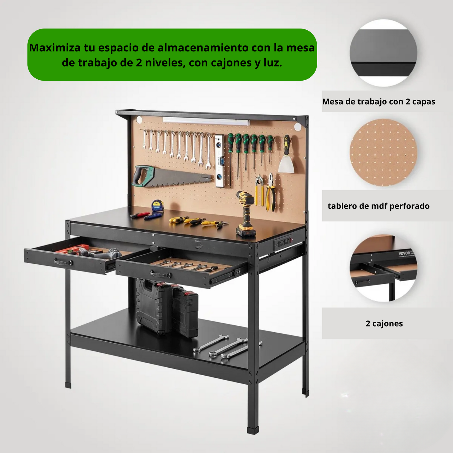 MESA DE TRABAJO RUDO CON LUZ