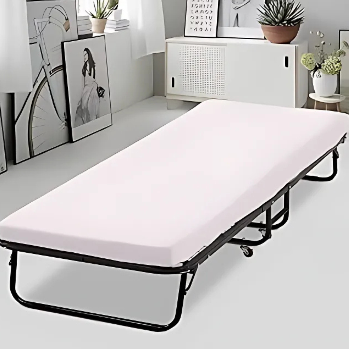 CAMA PLEGABLE CON RUEDAS Y COLCHONETA