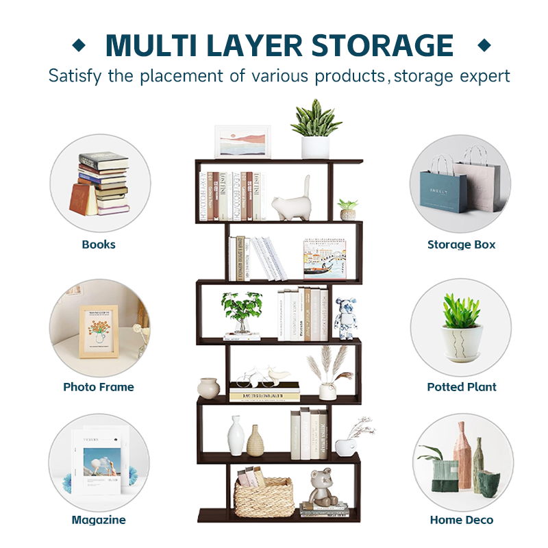 LIBRERO MULTIUSOS EN ZIG ZAG 6 NIVELES