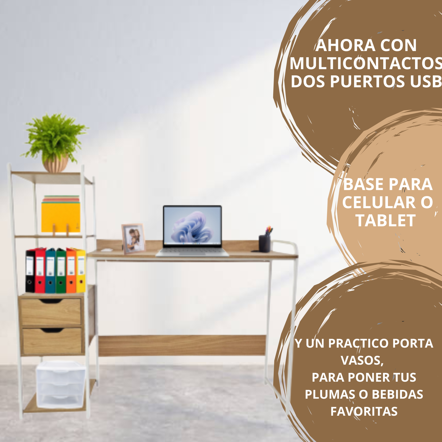 Escritorio Librero Organizador Con Multicontactos