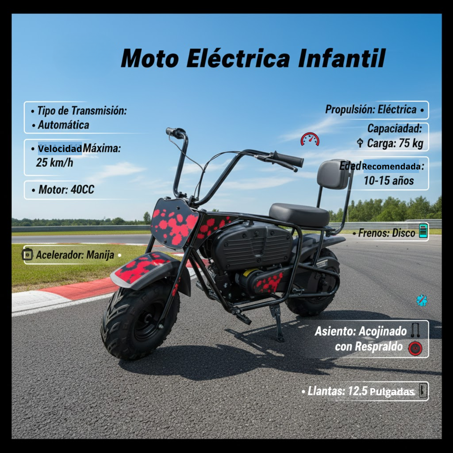 Moto Chopper Eléctrica Automática Para Niños Y Adolescentes