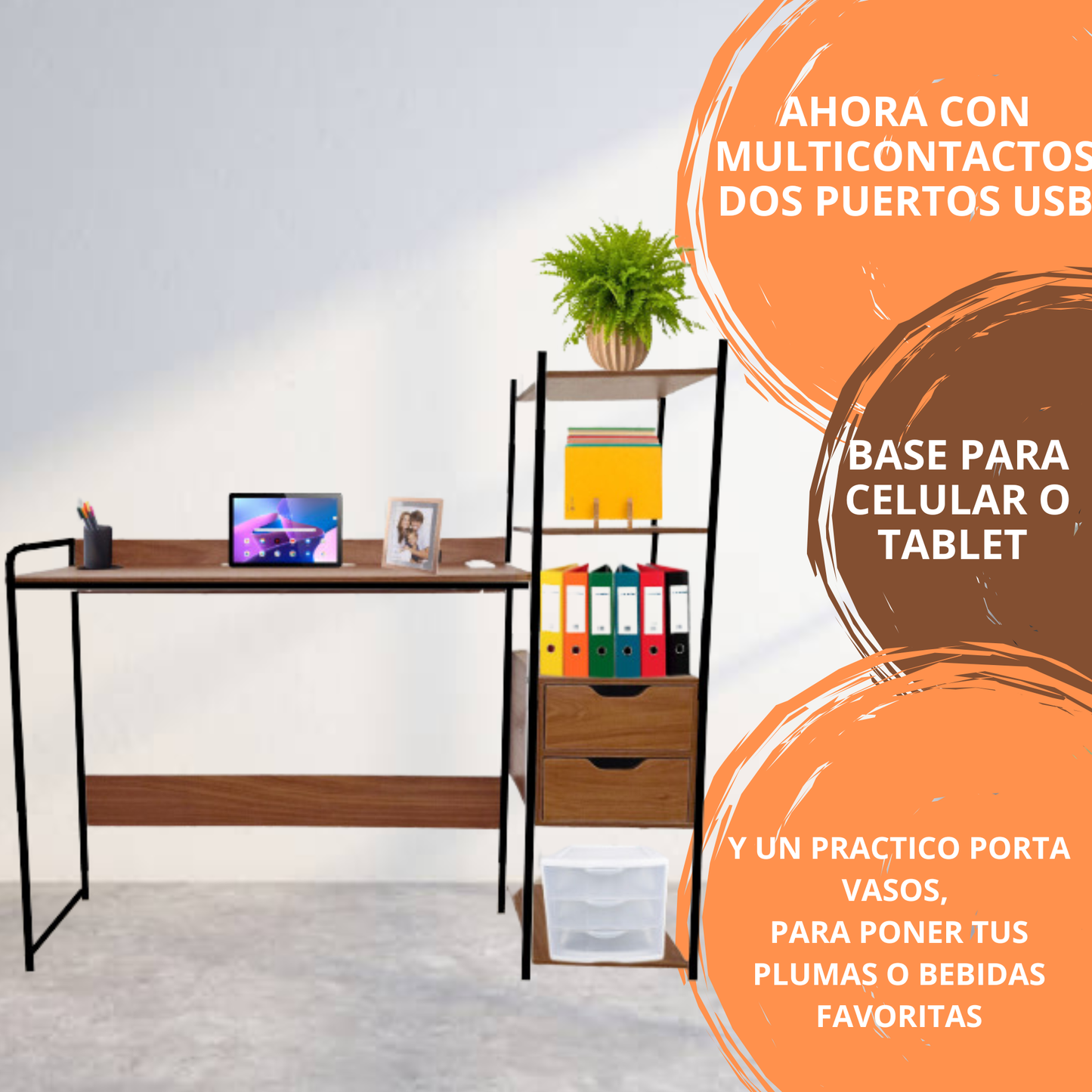 Escritorio Librero Organizador Con Multicontactos