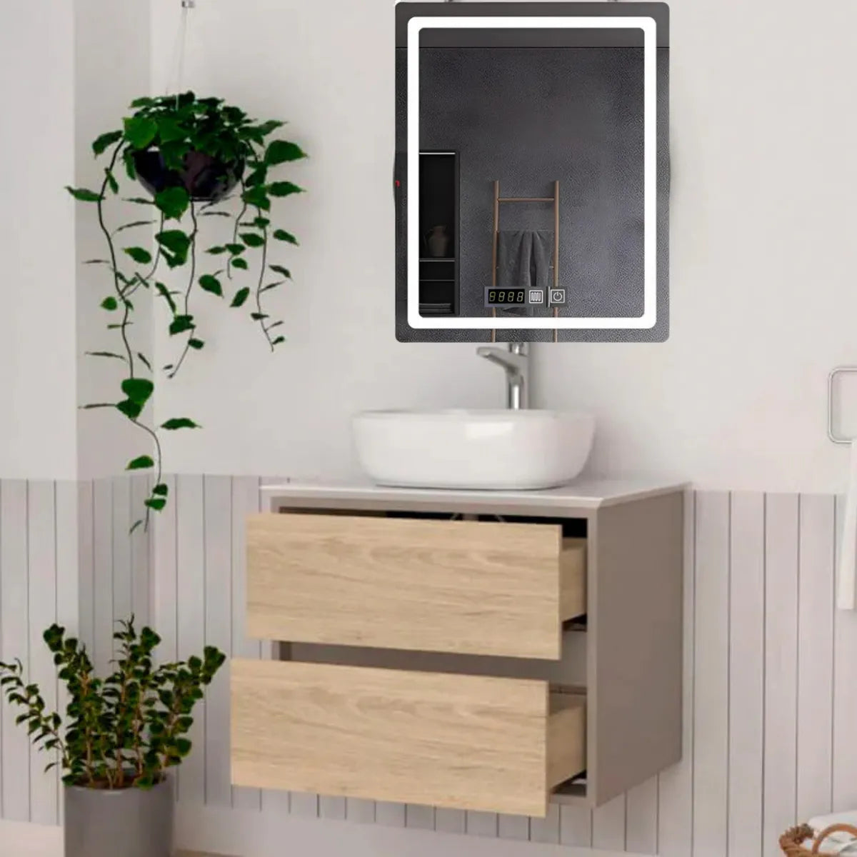 Espejo Smart Con Desempañante, Luz Led y Reloj Digital