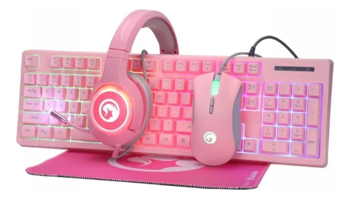 Kit gamer Marvo CM418 rosa con teclado y mouse USB retroiluminados