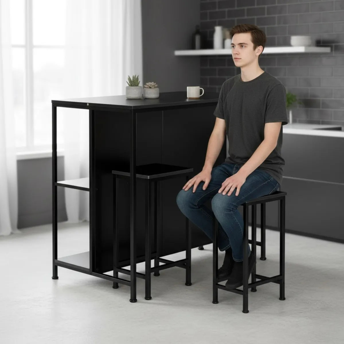 MESA ALTA CON 2 BANCOS