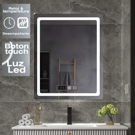 Espejo Smart Con Desempañante, Luz Led y Reloj Digital