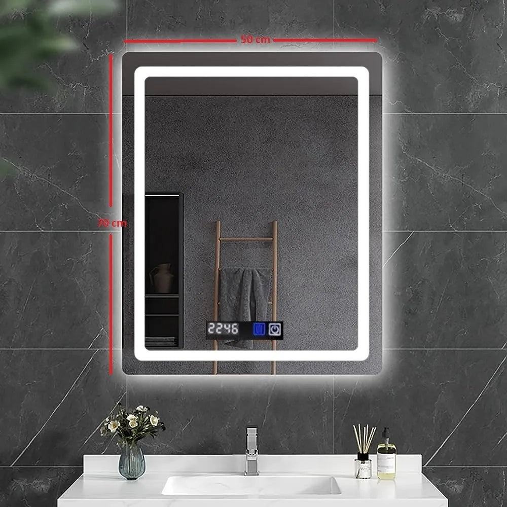 Espejo Smart Con Desempañante, Luz Led y Reloj Digital