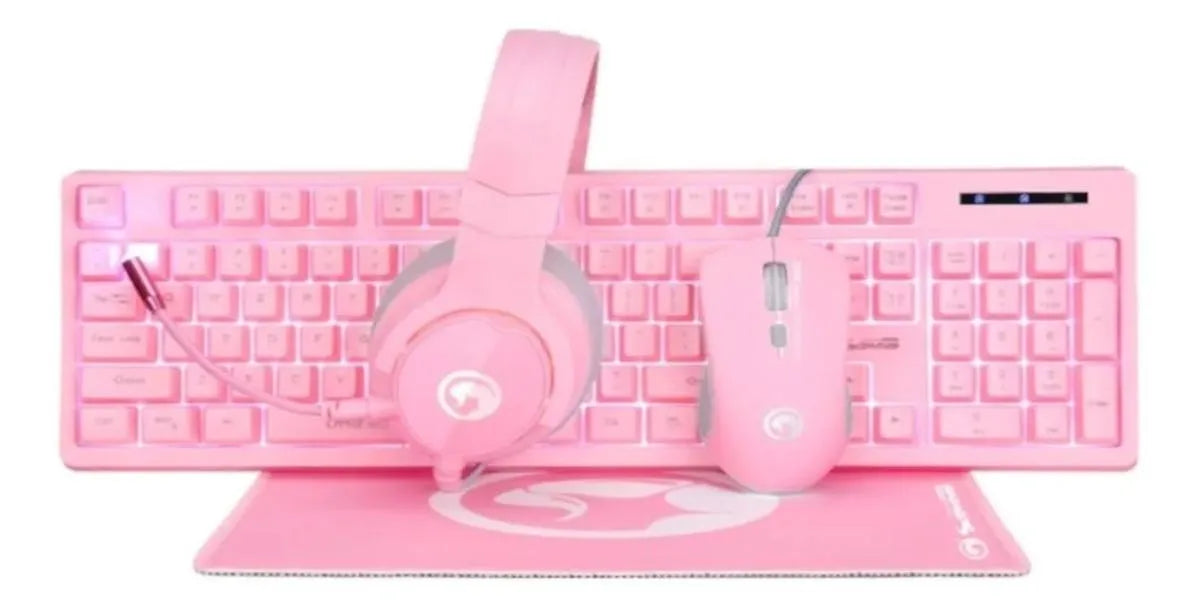 Kit gamer Marvo CM418 rosa con teclado y mouse USB retroiluminados