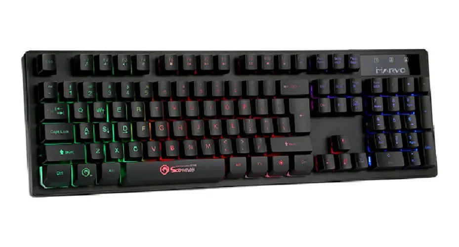 Teclado Gamer Marvo K616a Membrana Luz Arcoiris Multimedia