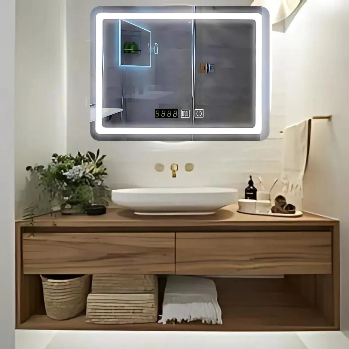 Espejo Smart Con Desempañante, Luz Led y Reloj Digital