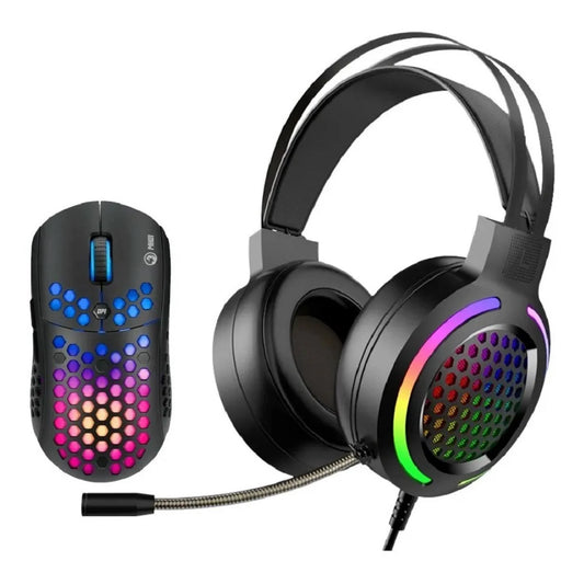 Mouse Y Diadema Audífonos Gamer Marvo Mh01bk Juego Luz Rgb